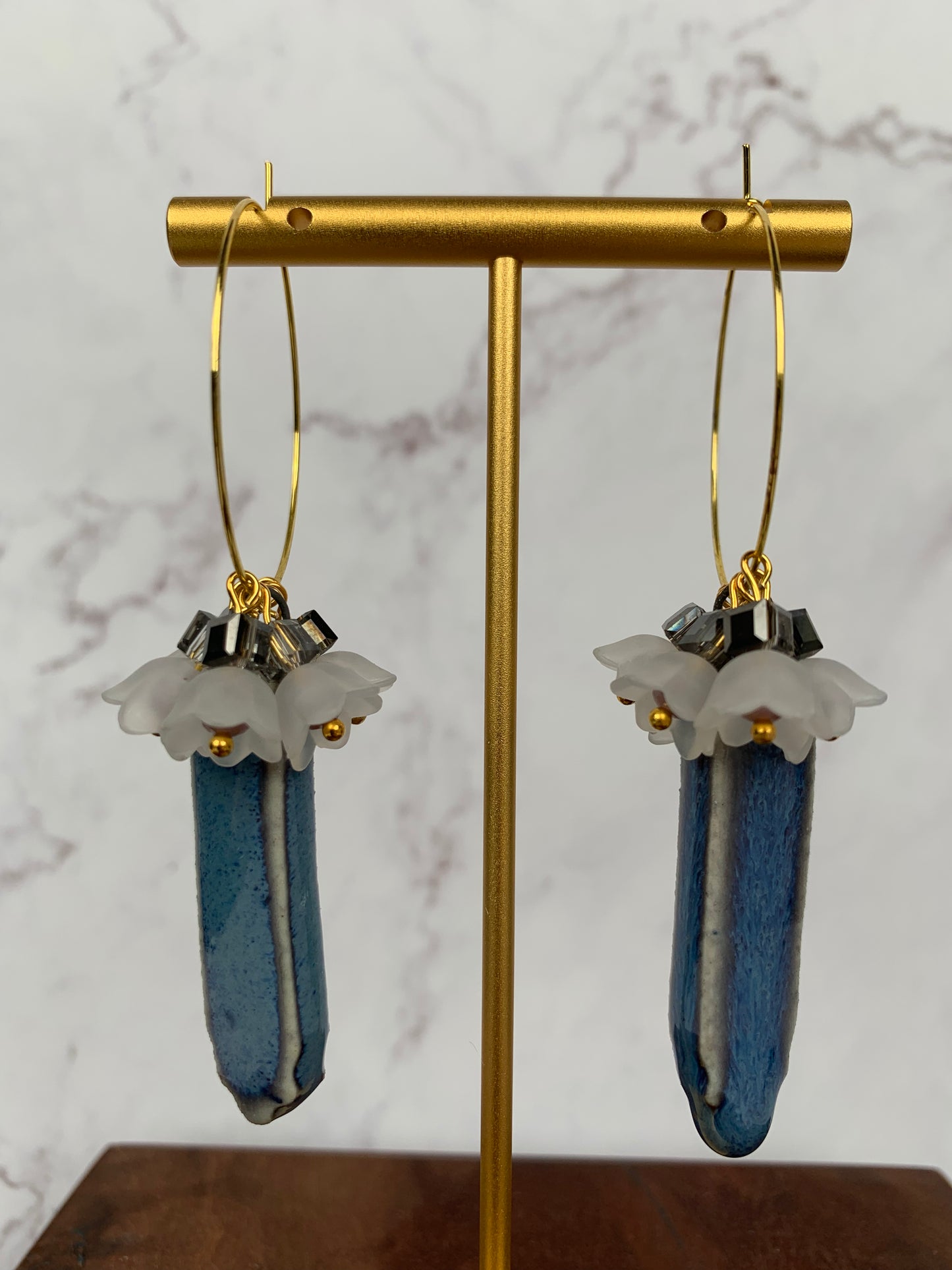 Blue porcelain lily of the valley hoops