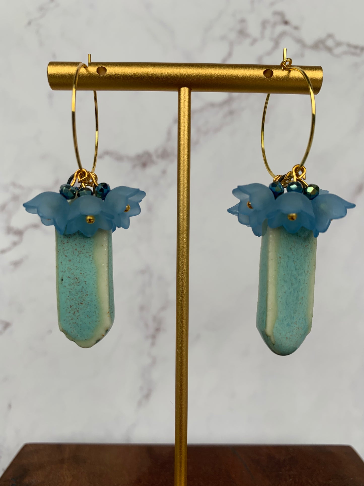 Aqua lily of the valley hoops