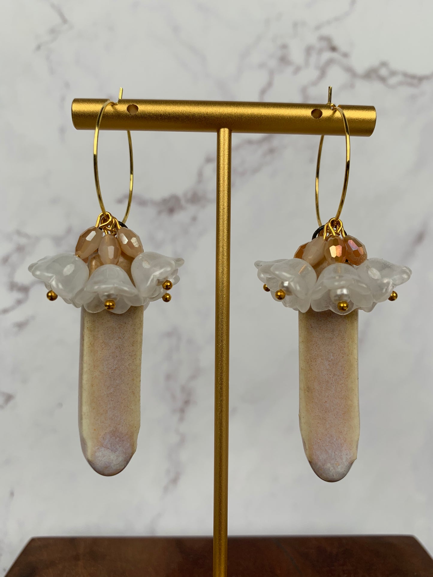 Apricot porcelain lily of the valley hoop earrings