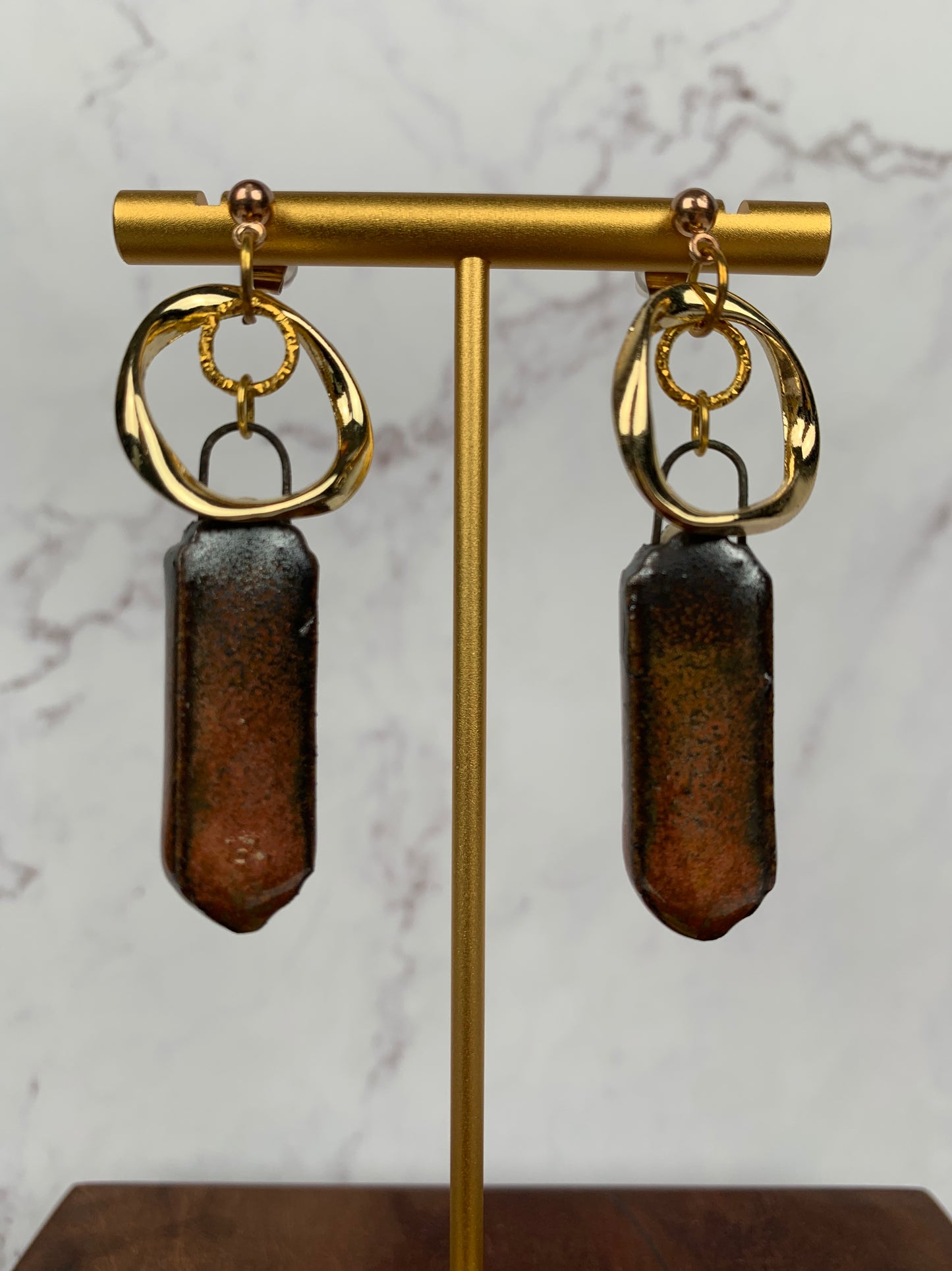 Copper porcelain dangle earrings