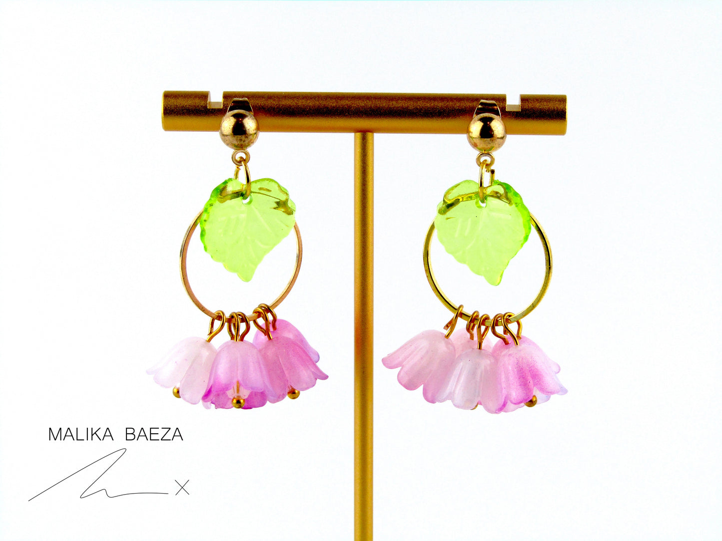 Medium Pink Lily of the Valley Dangle Earrings