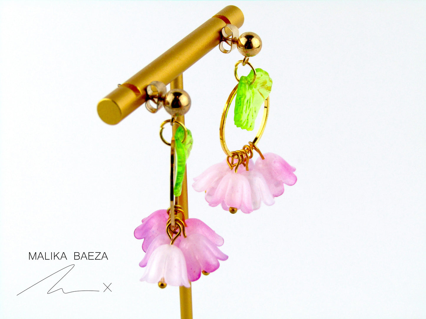 Medium Pink Lily of the Valley Dangle Earrings