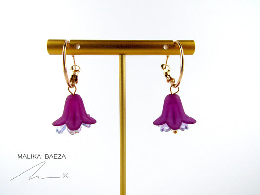 Dark Purple Bell Flower Hoop Earrings