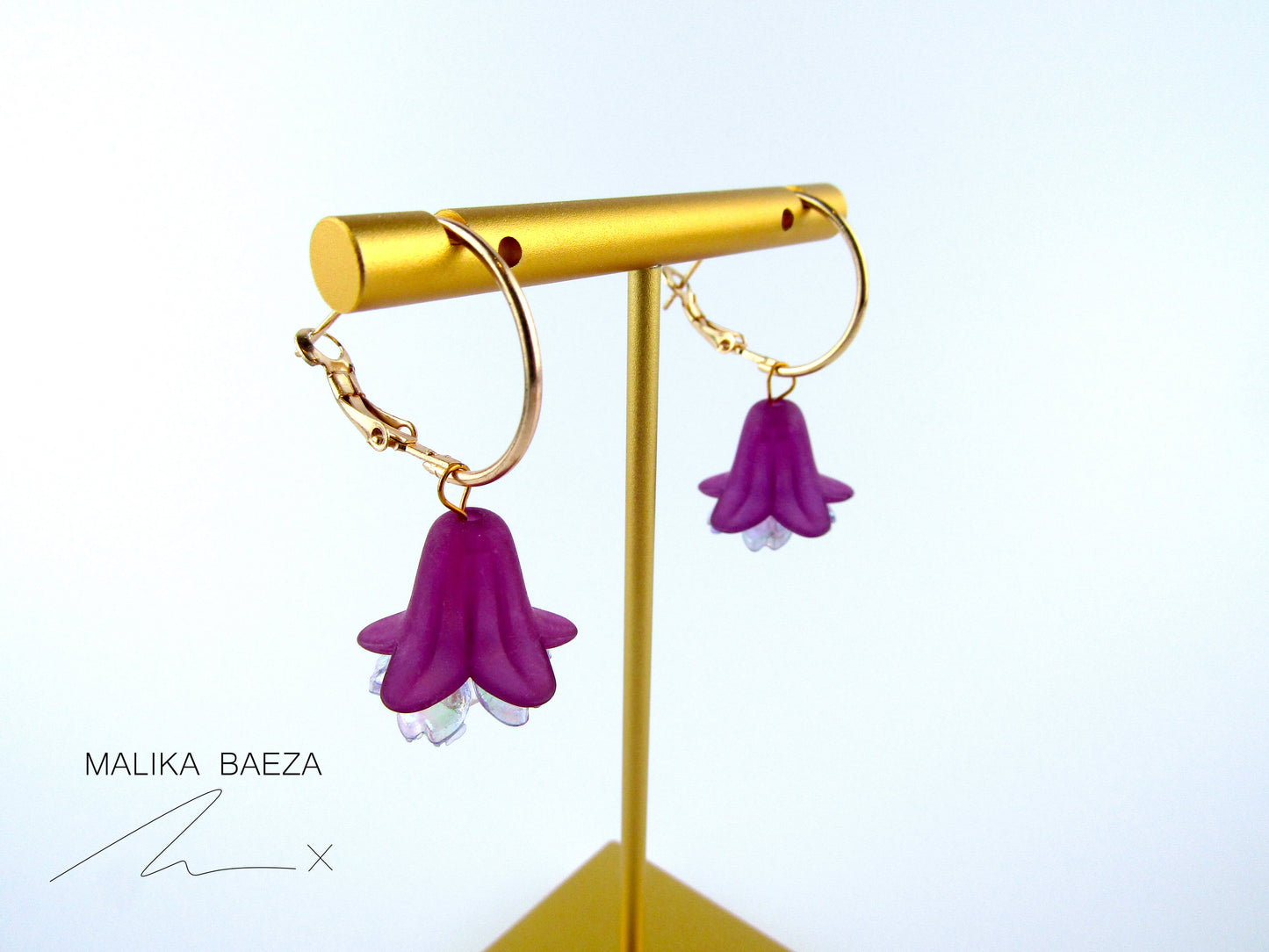 Dark Purple Bell Flower Hoop Earrings