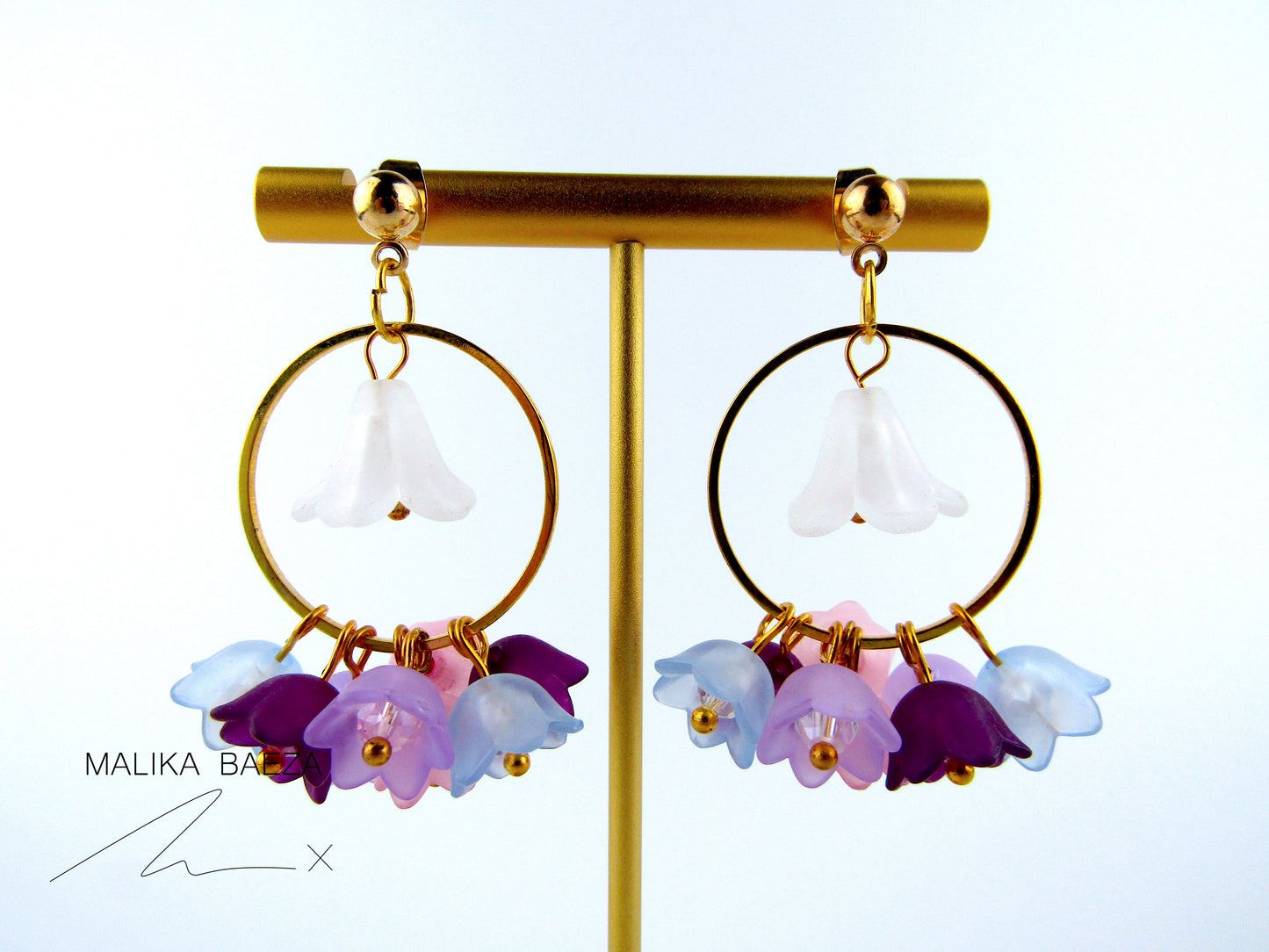 Medium White Bell Flower and Multi-color Lily of the Valley Earrings