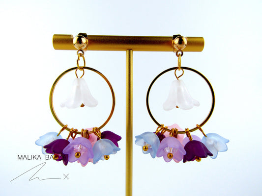 Medium White Bell Flower and Multi-color Lily of the Valley Earrings