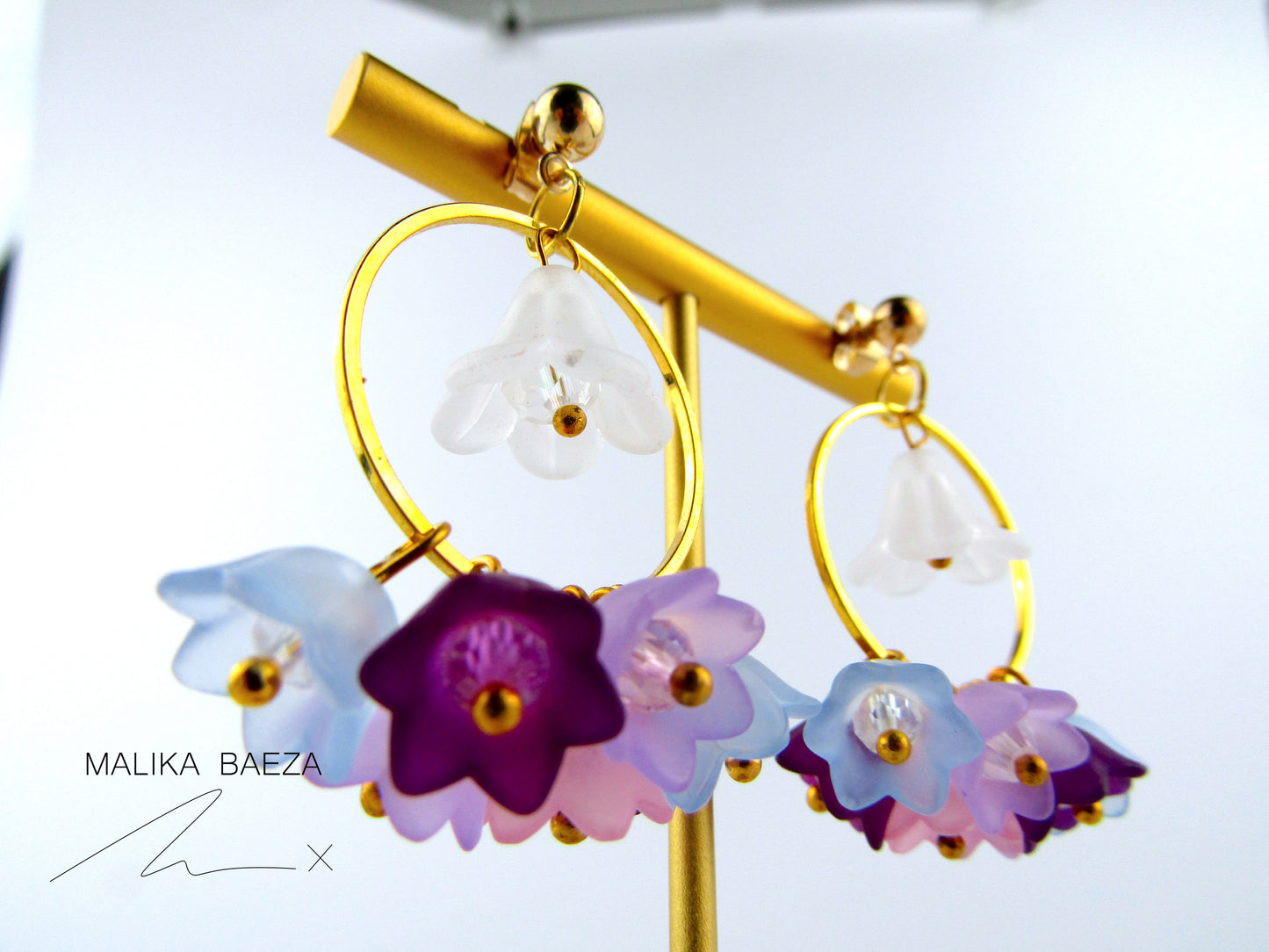 Medium White Bell Flower and Multi-color Lily of the Valley Earrings