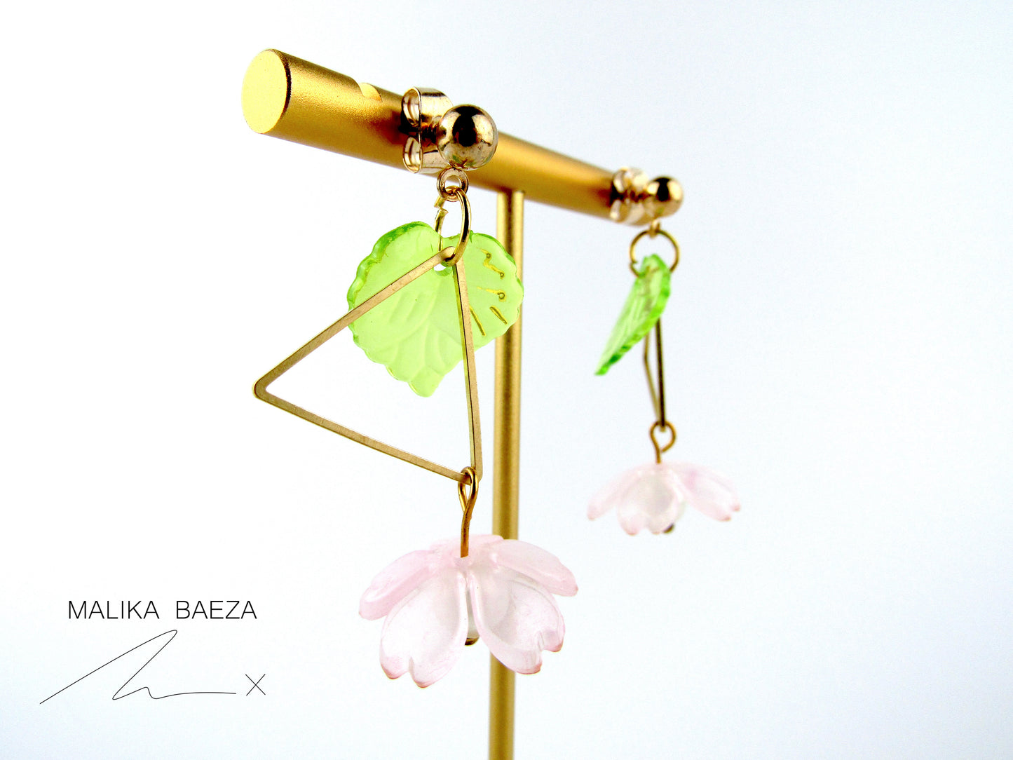 Triangle Sakura Pearl Dangle Earrings