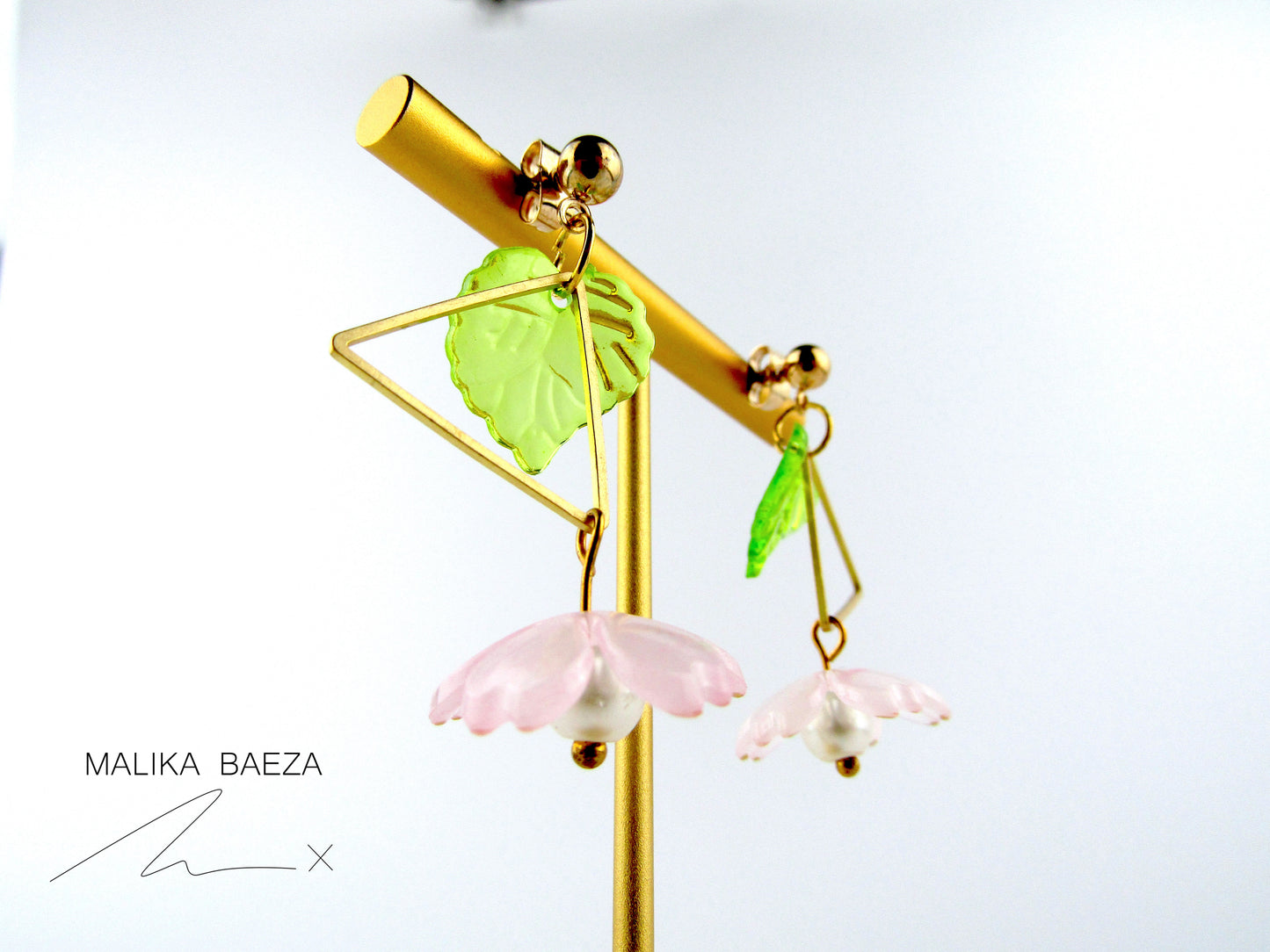 Triangle Sakura Pearl Dangle Earrings