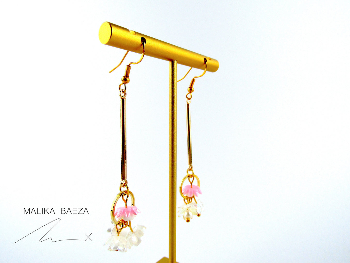 Pink Water Lily Dangle Earrings