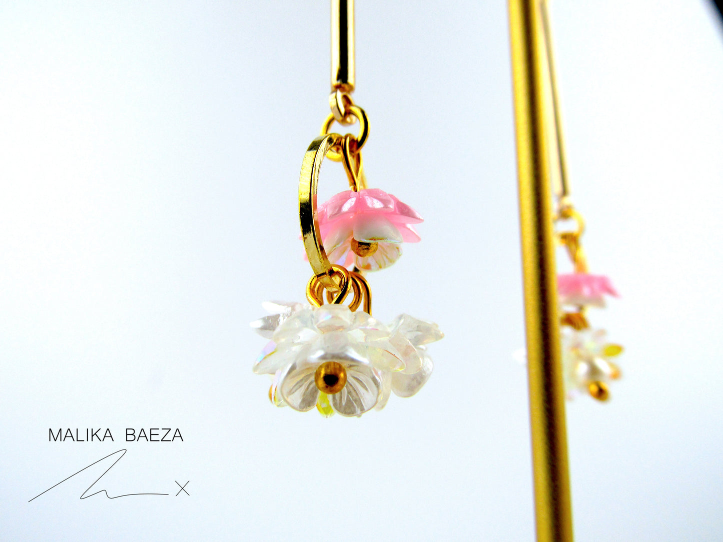 Pink Water Lily Dangle Earrings