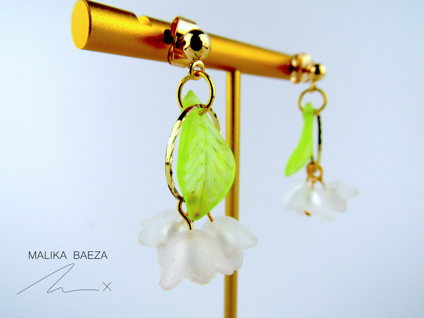 Small White Lily of the Valley with Small leaf Earrings