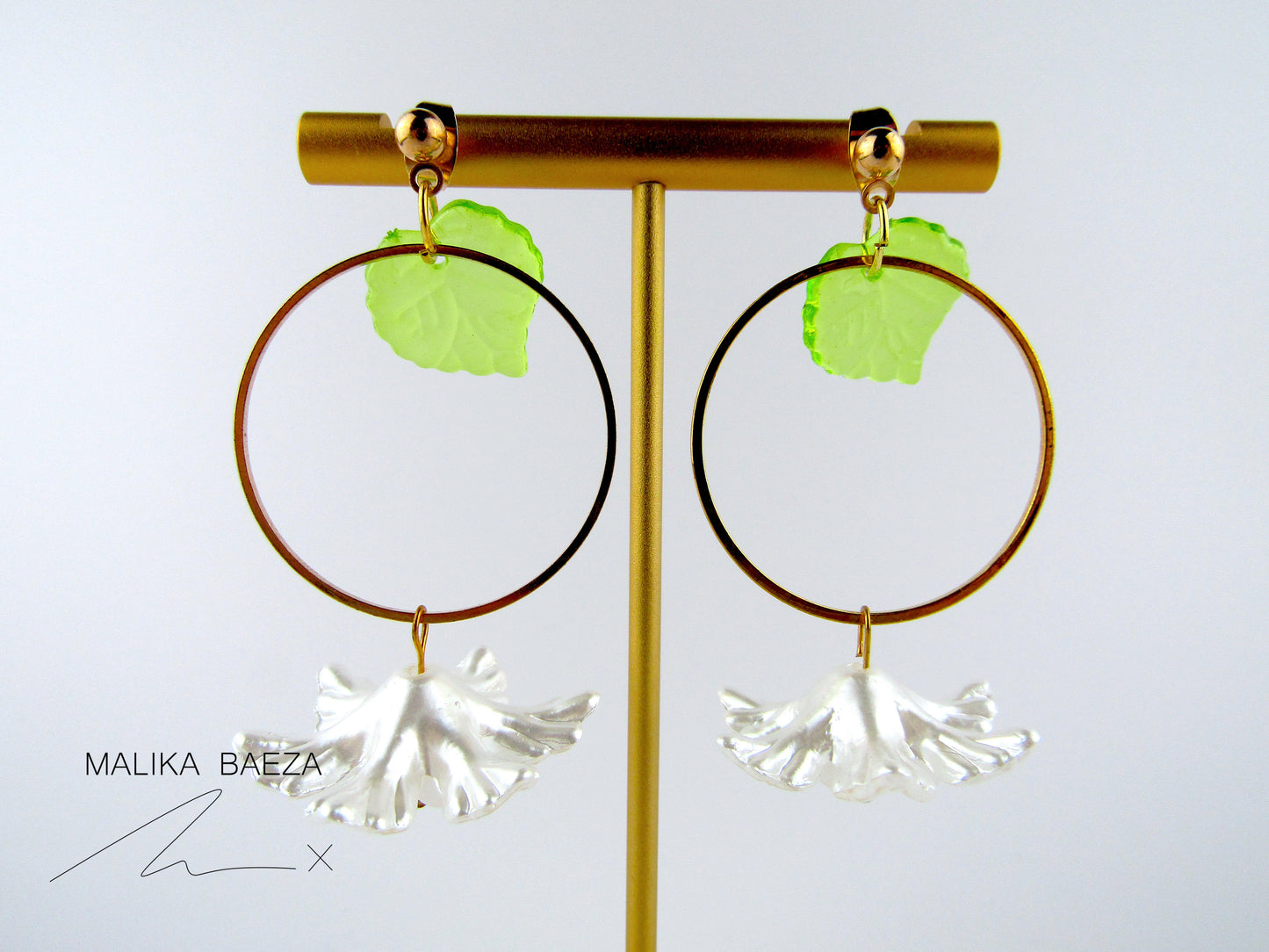 Medium White Poinsettia Flower Earrings