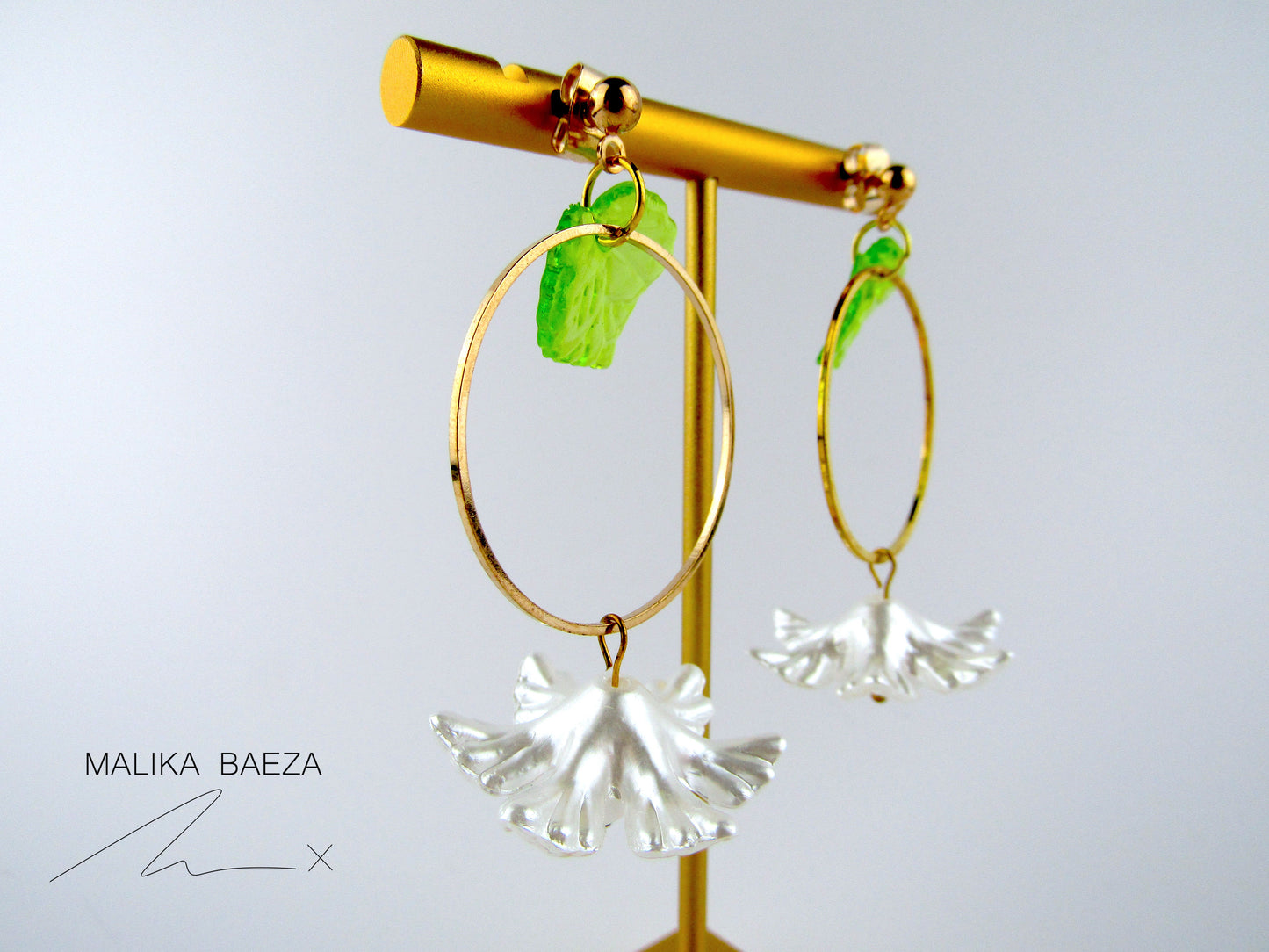 Medium White Poinsettia Flower Earrings