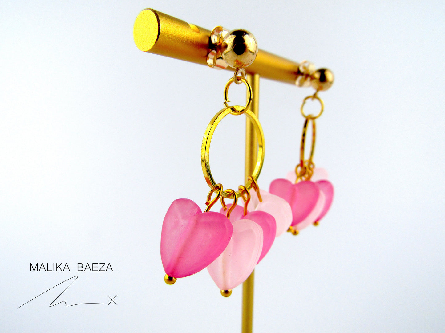 Small Pink Heart Dangle Earrings