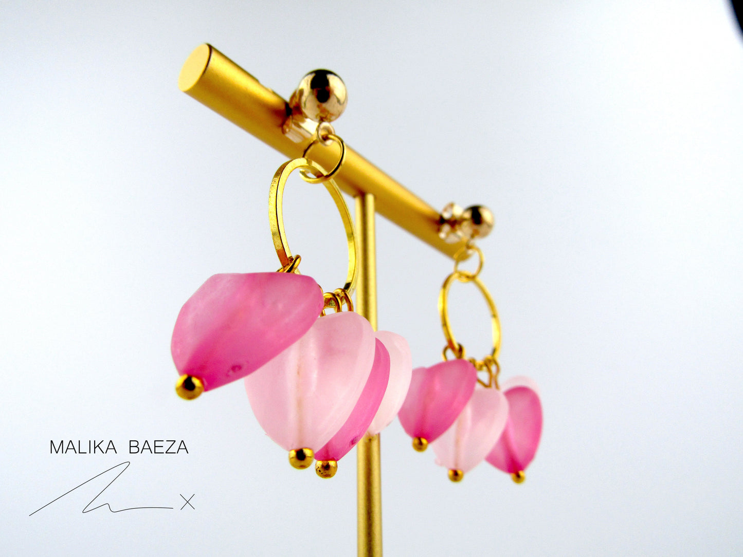 Small Pink Heart Dangle Earrings