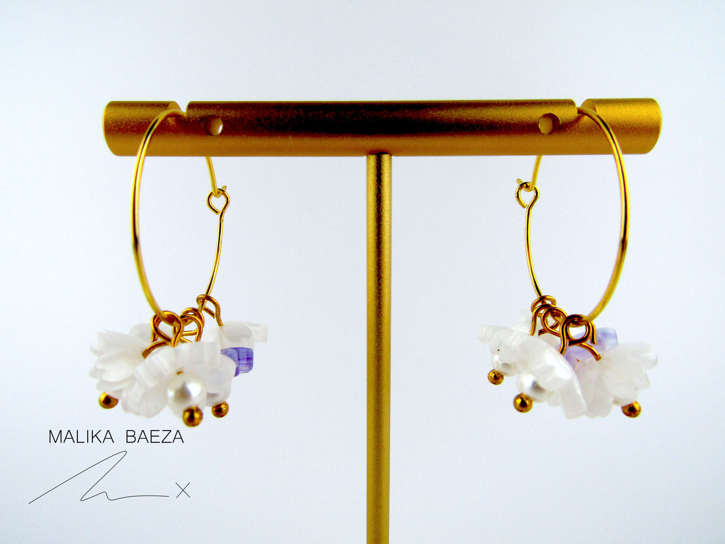 Small White and Purple Sakura Hoop Earrings