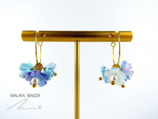 Blue and Purple Sakura Hoop Earrings