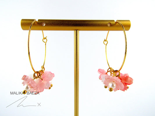 Small Pink and White Sakura Hoop Earrings