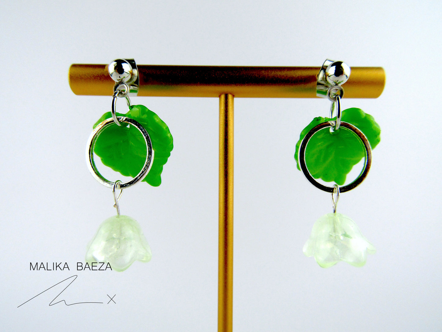 Small Silver Green Lily of the Valley Earrings