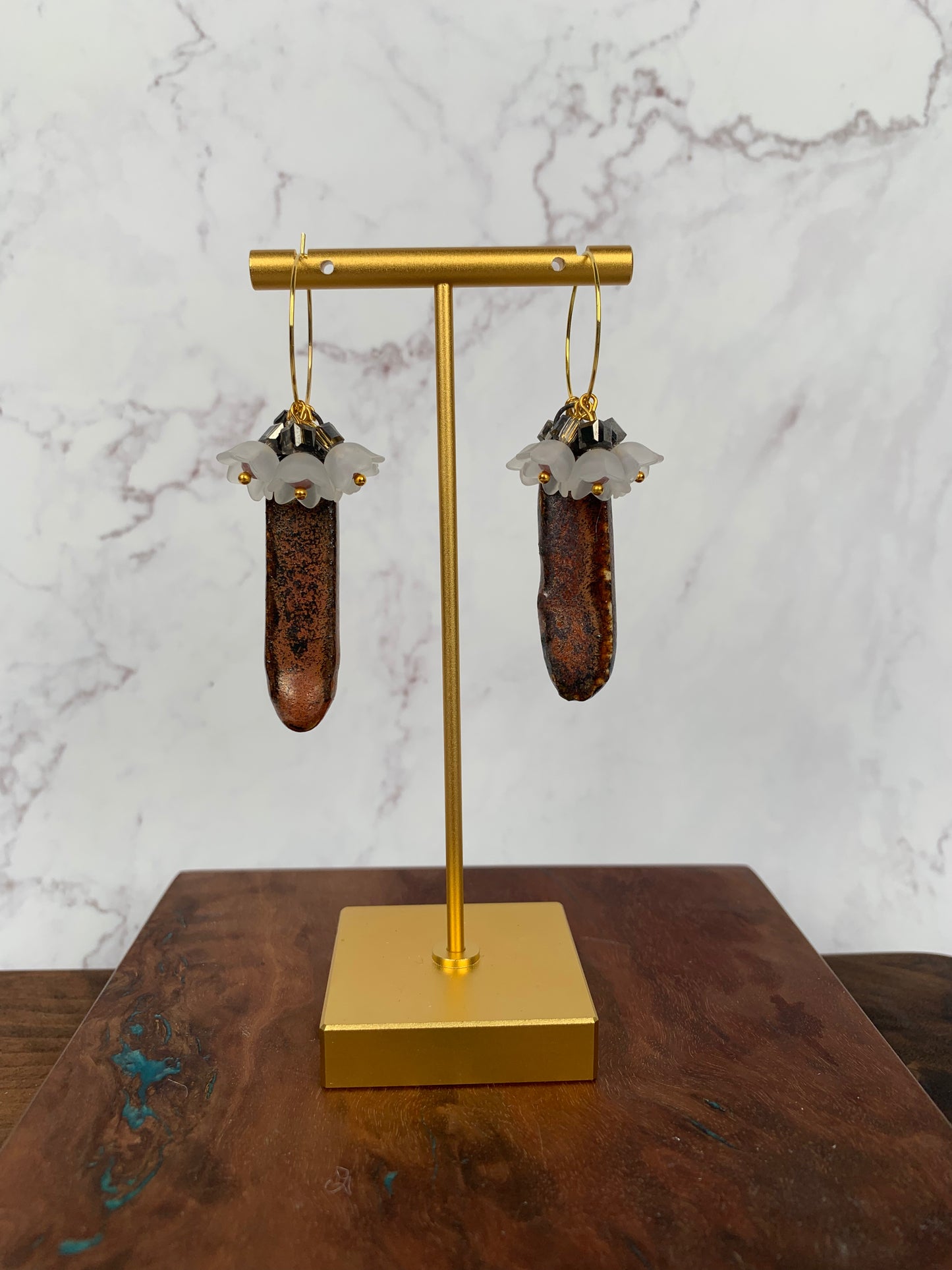 Copper porcelain lily of the valley hoops