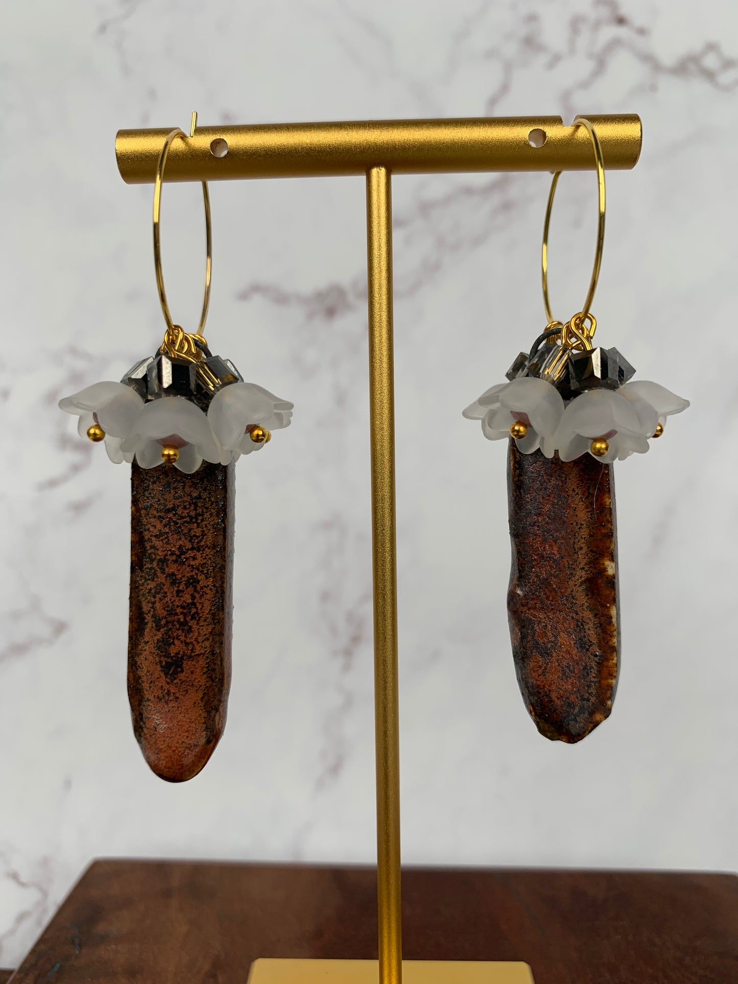 Copper porcelain lily of the valley hoops