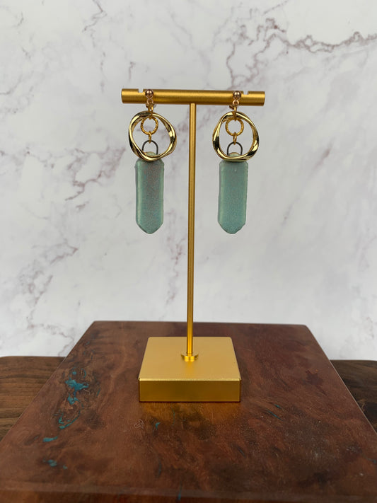 Teal porcelain dangle earrings