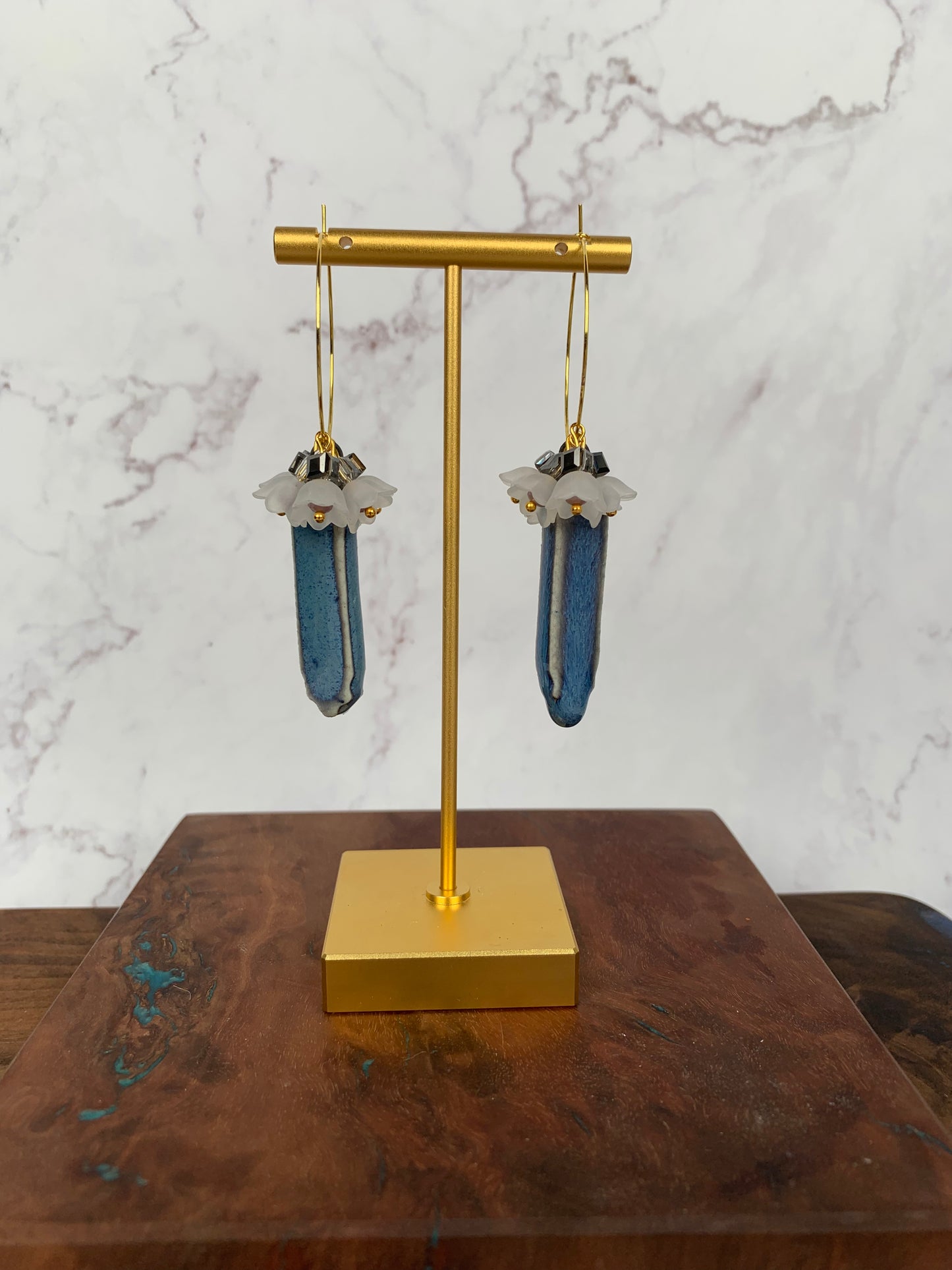 Blue porcelain lily of the valley hoops