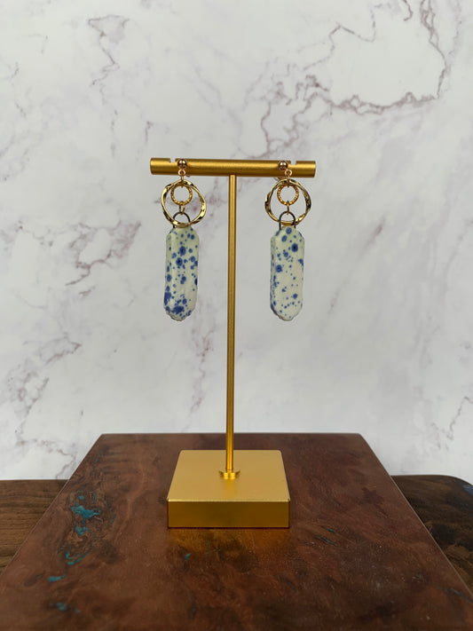 Blue speckled porcelain dangle earrings