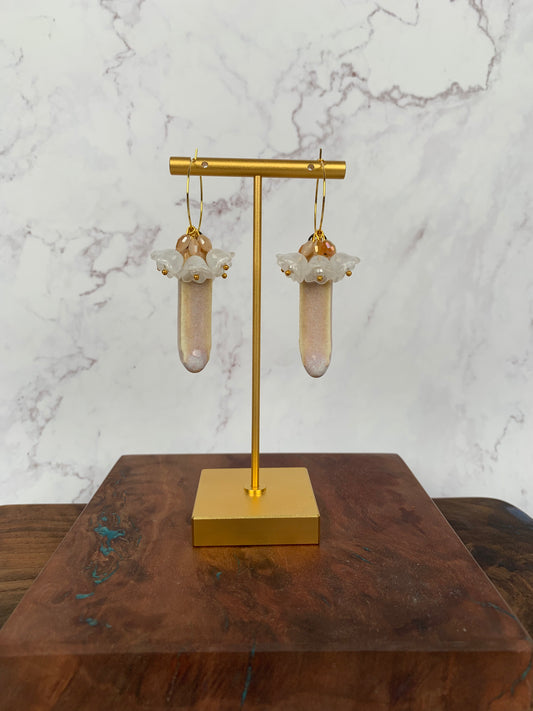 Apricot porcelain lily of the valley hoop earrings