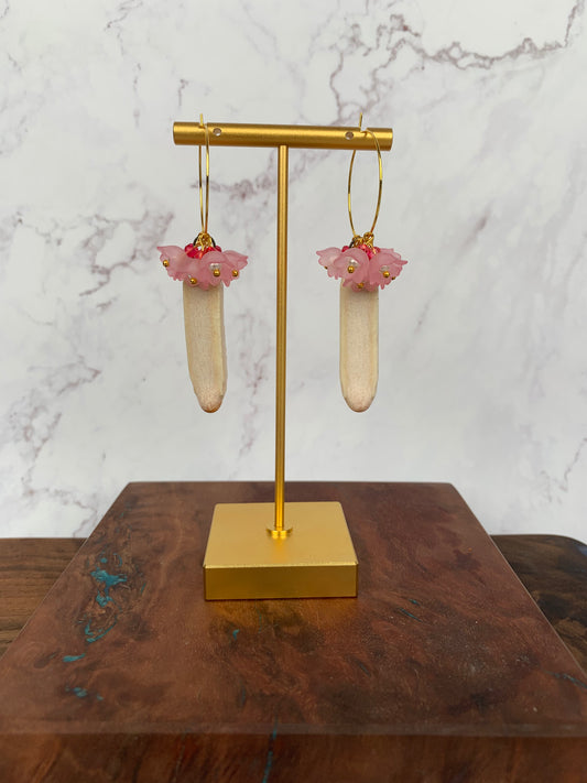 Cream and pink porcelain lily of the valley hoops