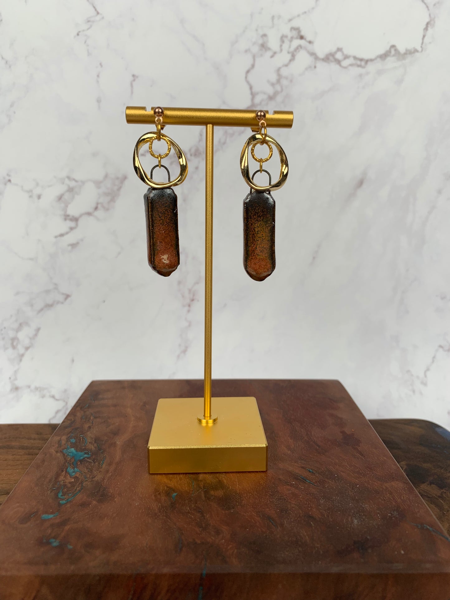 Copper porcelain dangle earrings