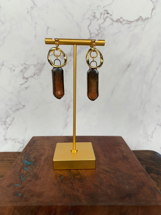 Copper porcelain dangle earrings